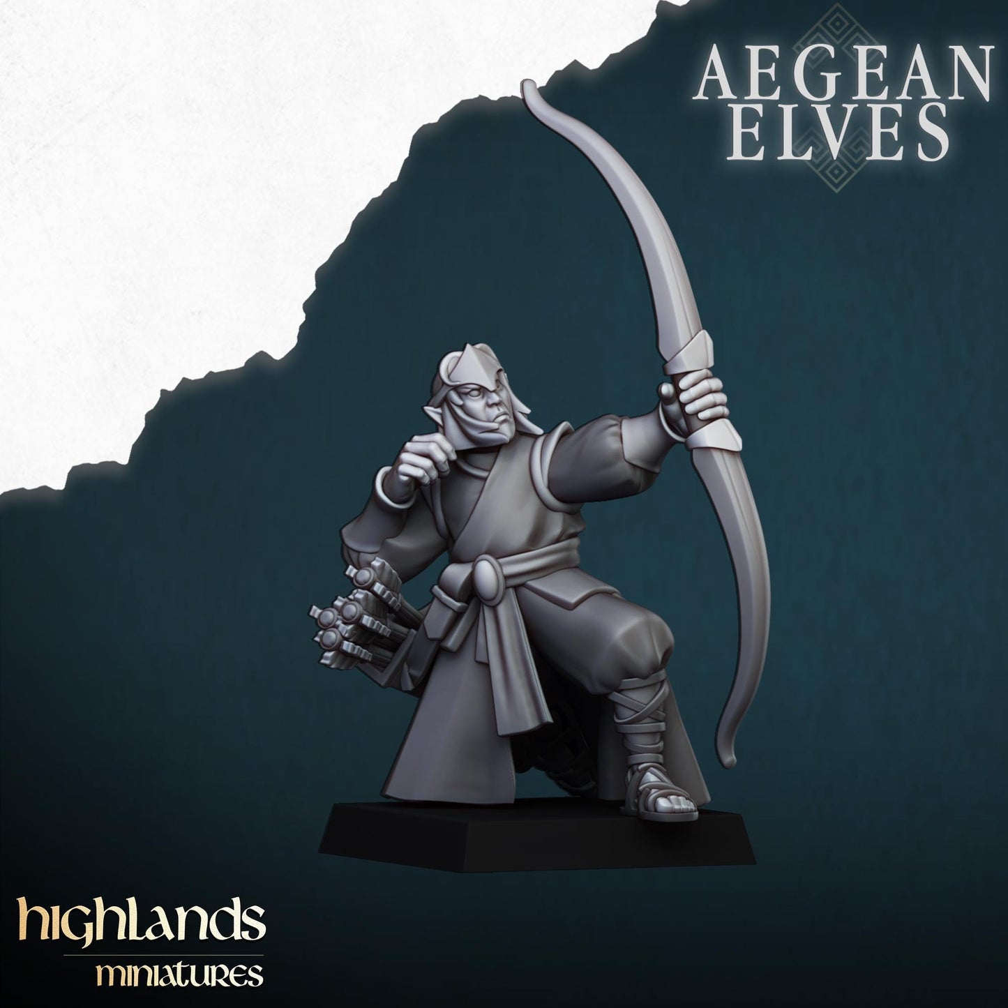Aegean Elves Archers with Command Group 10 models Highland Miniatures Various Scales (US tariffs are pre-paid by us)