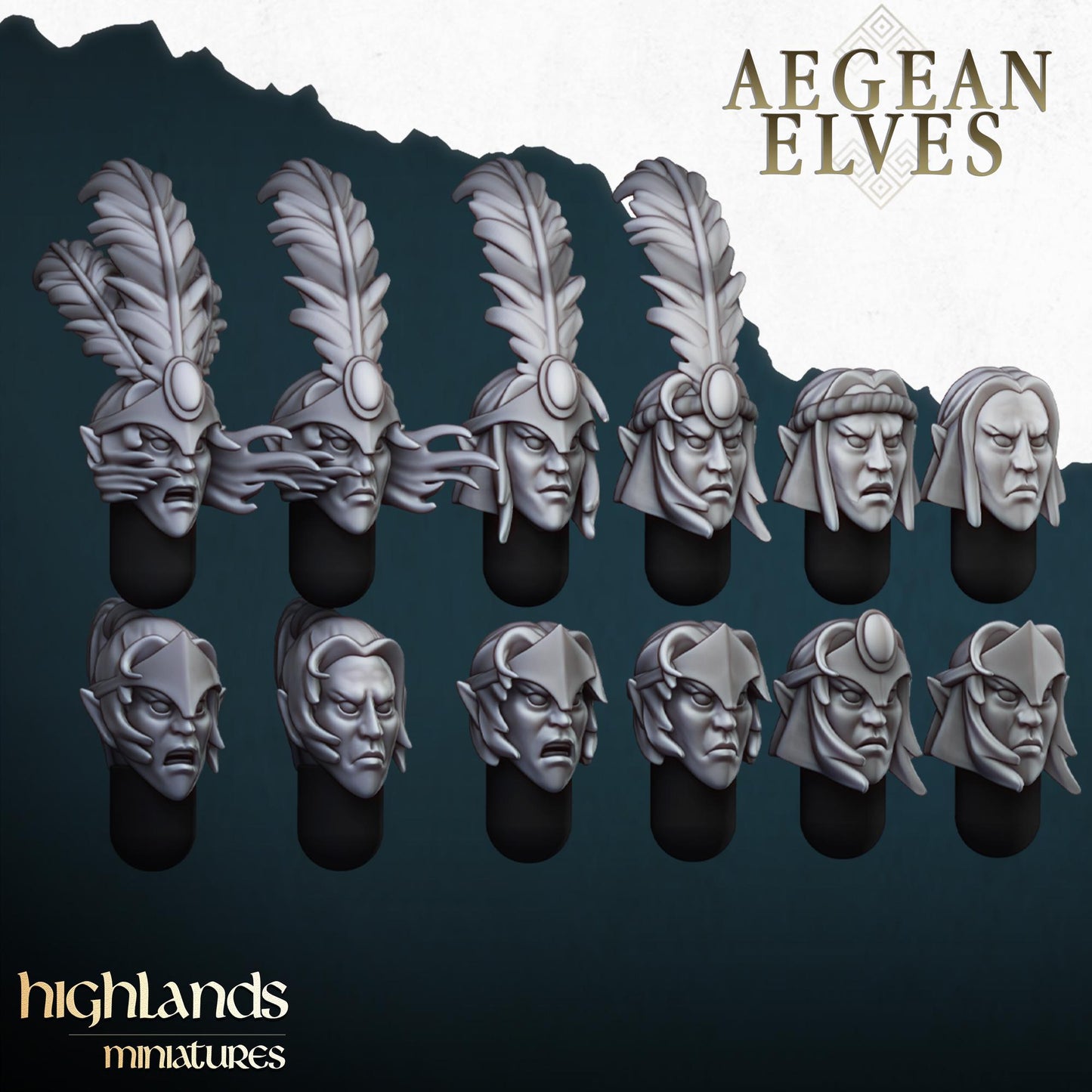Aegean Elves Archers with Command Group 10 models Highland Miniatures Various Scales (US tariffs are pre-paid by us)