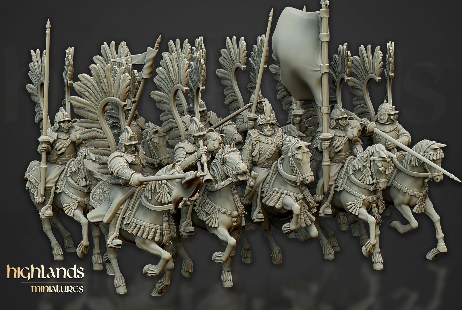 Winged Hussars with Command Group 10 models Highland Miniatures Cavalry various scales (US tariffs are pre-paid by us)
