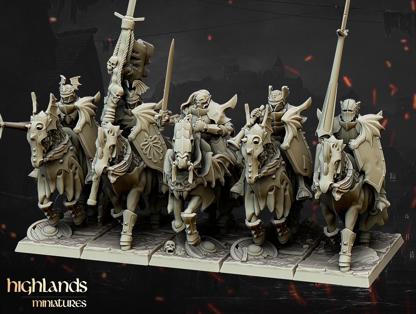 Vampire Knights with Command Group 10 models Highland Miniatures Transilvanya Undead Cavalry various scales (US tariffs are pre-paid by us)