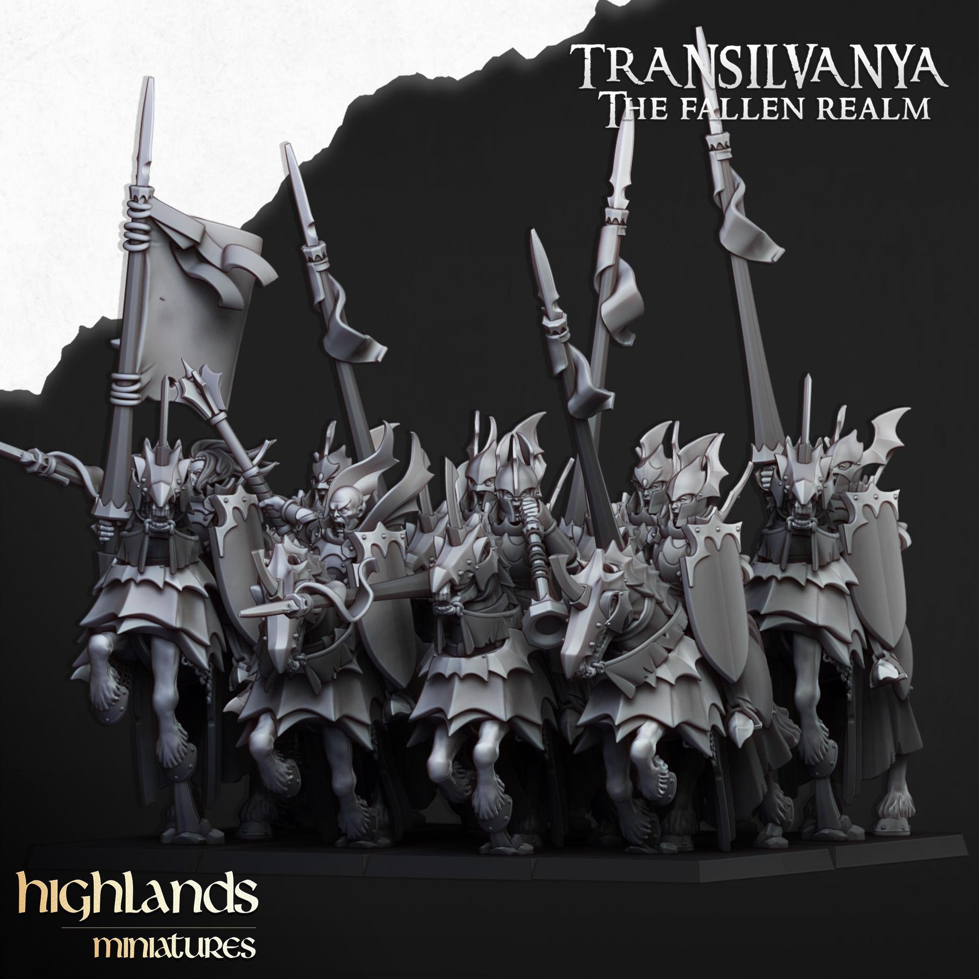 Vampire Knights with Command Group 10 models Highland Miniatures Transilvanya Undead Cavalry various scales (US tariffs are pre-paid by us)