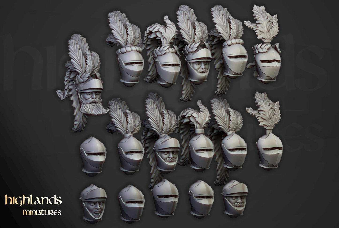 Sunland Knights on Horse with Command Group 10 multipart models Highland Miniatures Cavalry various scales (US tariffs are pre-paid by us)