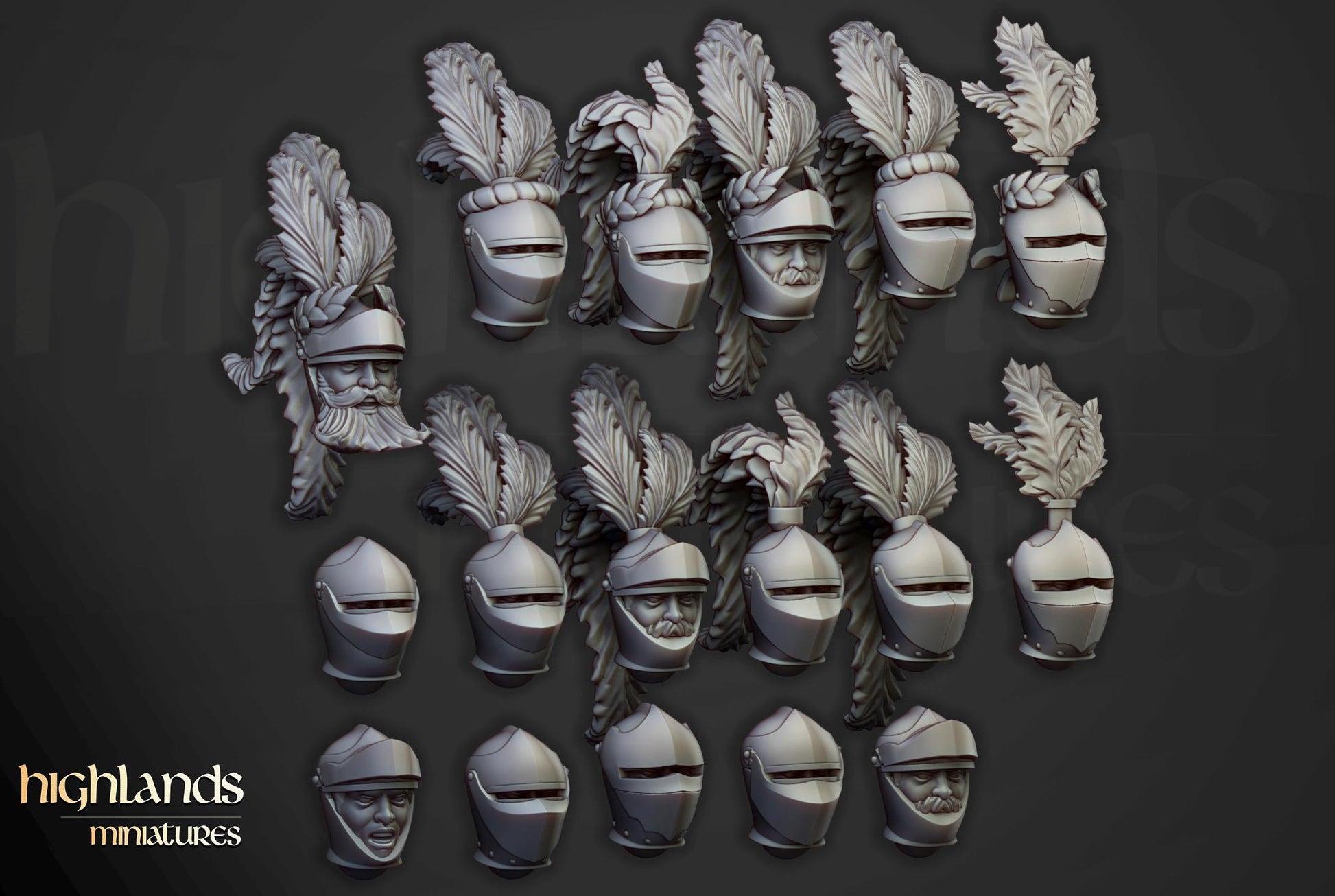 Sunland Knights on Horse with Command Group 10 multipart models Highland Miniatures Cavalry various scales (US tariffs are pre-paid by us)