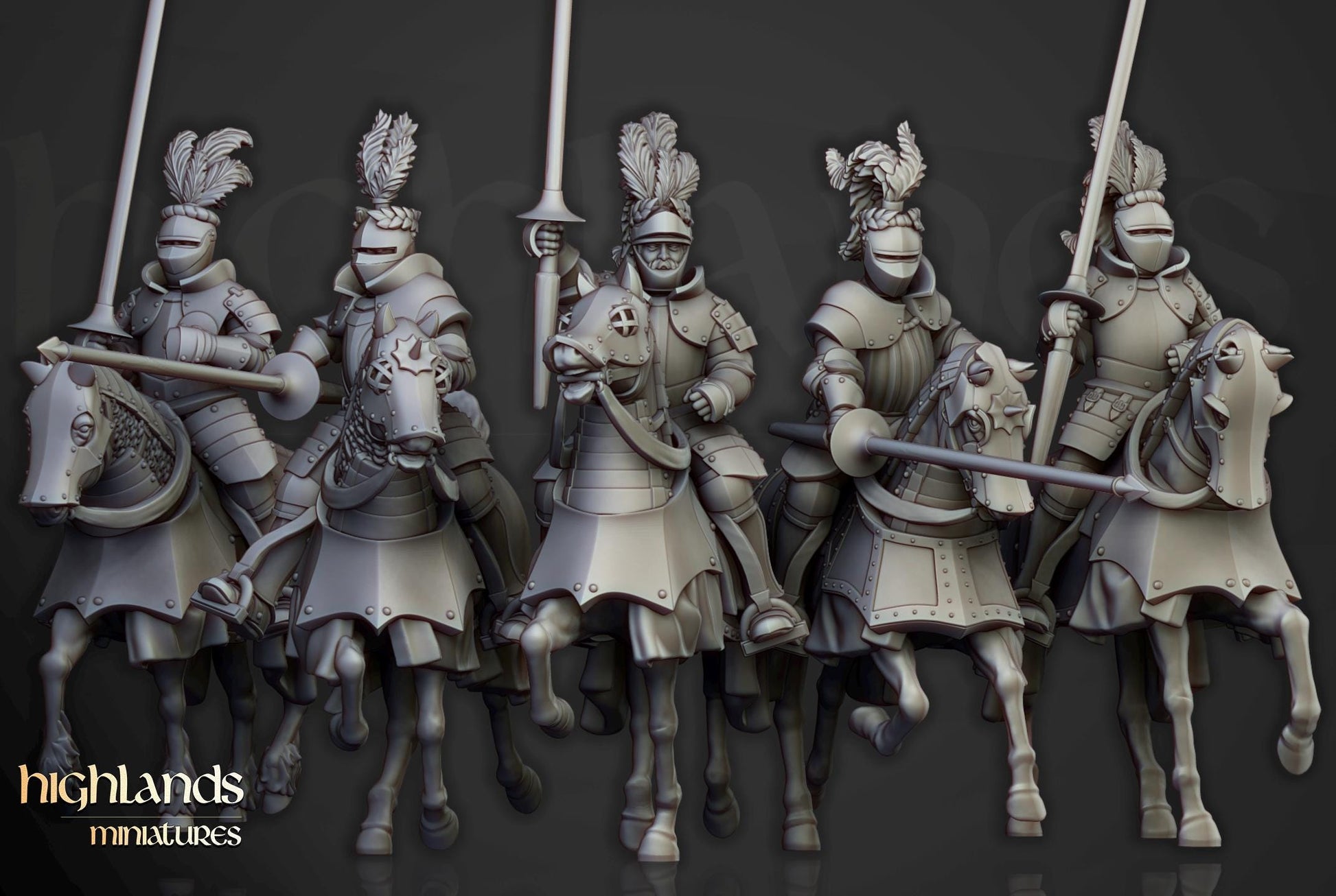 Sunland Knights on Horse with Command Group 10 multipart models Highland Miniatures Cavalry various scales (US tariffs are pre-paid by us)