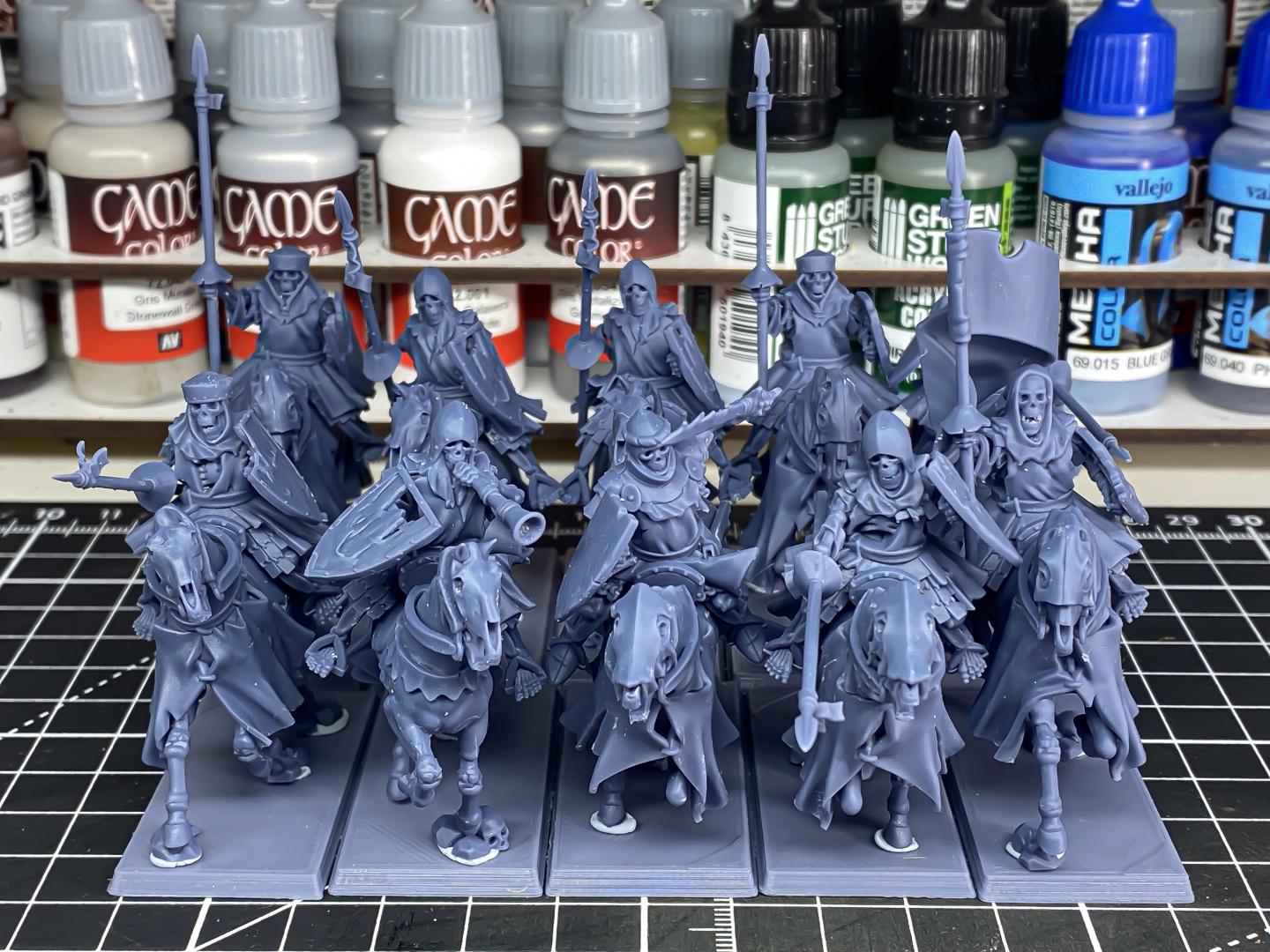 Skeleton Knights with Command Group 10 models Highland Miniatures Transilvanya Undead Cavalry various scales (US tariffs are pre-paid by us)