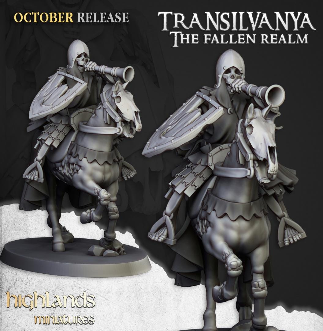 Skeleton Knights with Command Group 10 models Highland Miniatures Transilvanya Undead Cavalry various scales (US tariffs are pre-paid by us)
