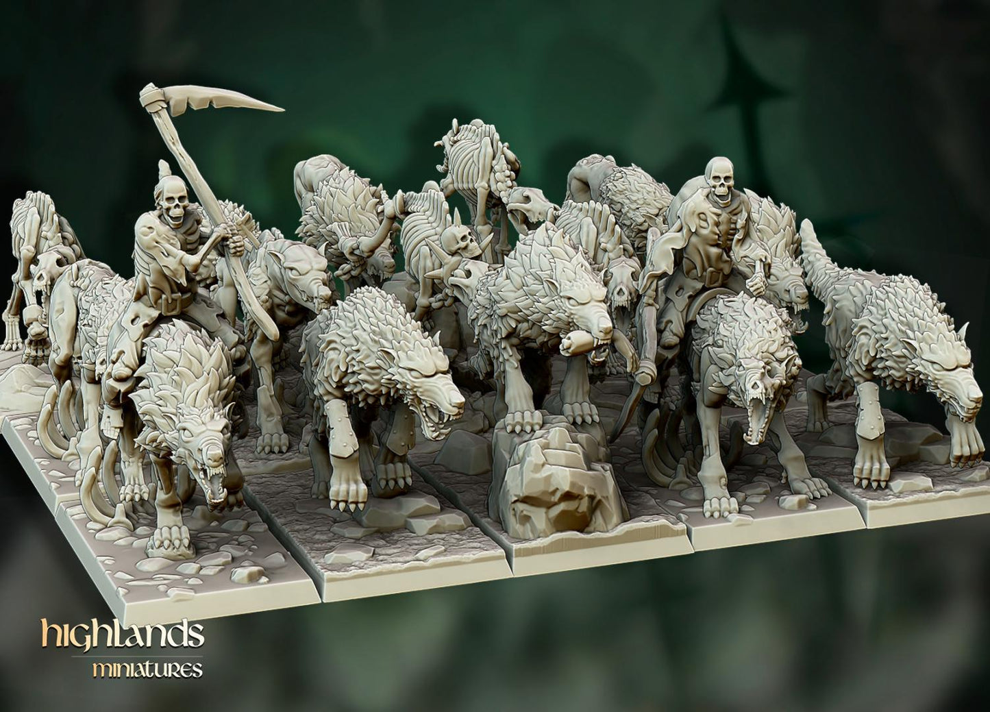 Dire Wolves 5 models and 2 Riders Highland Miniatures Cavalry various scales (US tariffs are pre-paid by us)