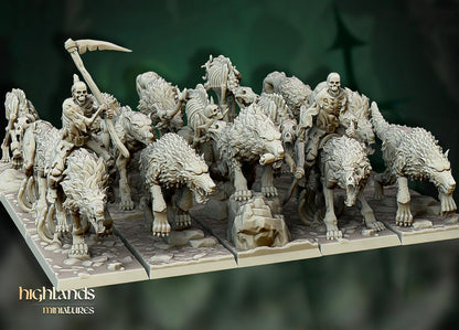 Dire Wolves 5 models and 2 Riders Highland Miniatures Cavalry various scales (US tariffs are pre-paid by us)