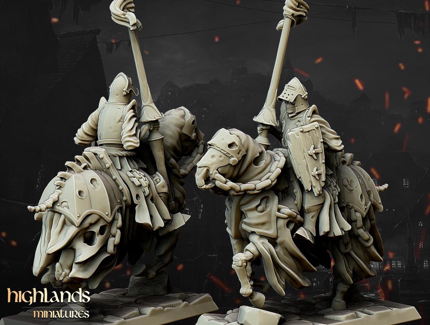Dark Knights with Command Group 10 models Highland Miniatures Transilvanya Undead Cavalry various scales (US tariffs are pre-paid by us)