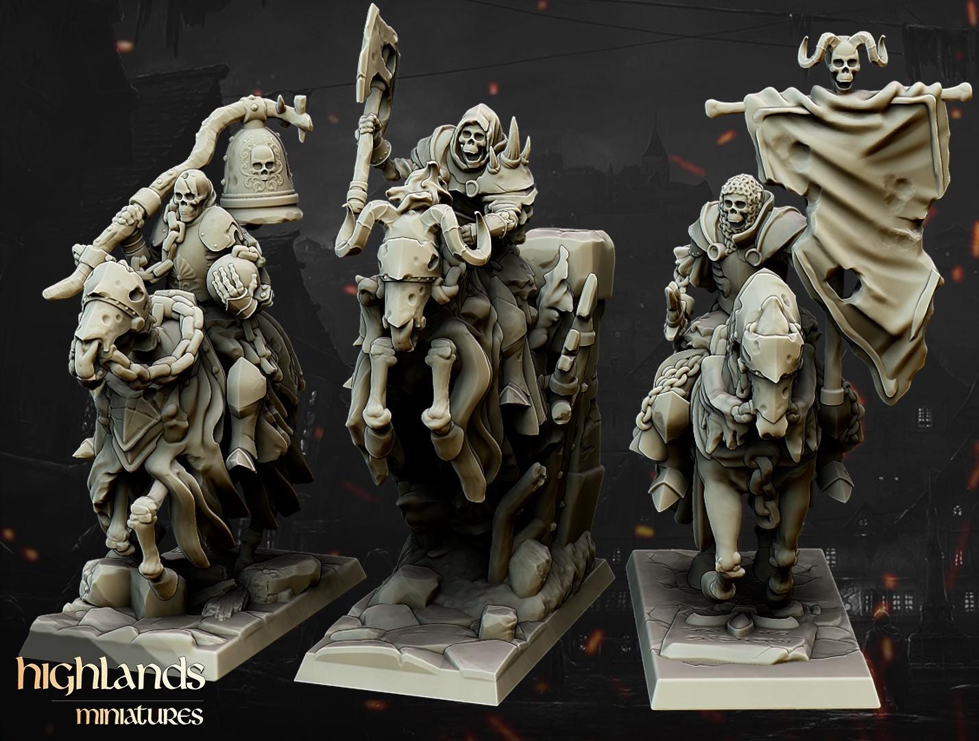 Dark Knights with Command Group 10 models Highland Miniatures Transilvanya Undead Cavalry various scales (US tariffs are pre-paid by us)