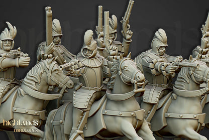 Black Riders Pistoliers 10 multipart models Highland Miniatures Cavalry various scales (US tariffs are pre-paid by us)