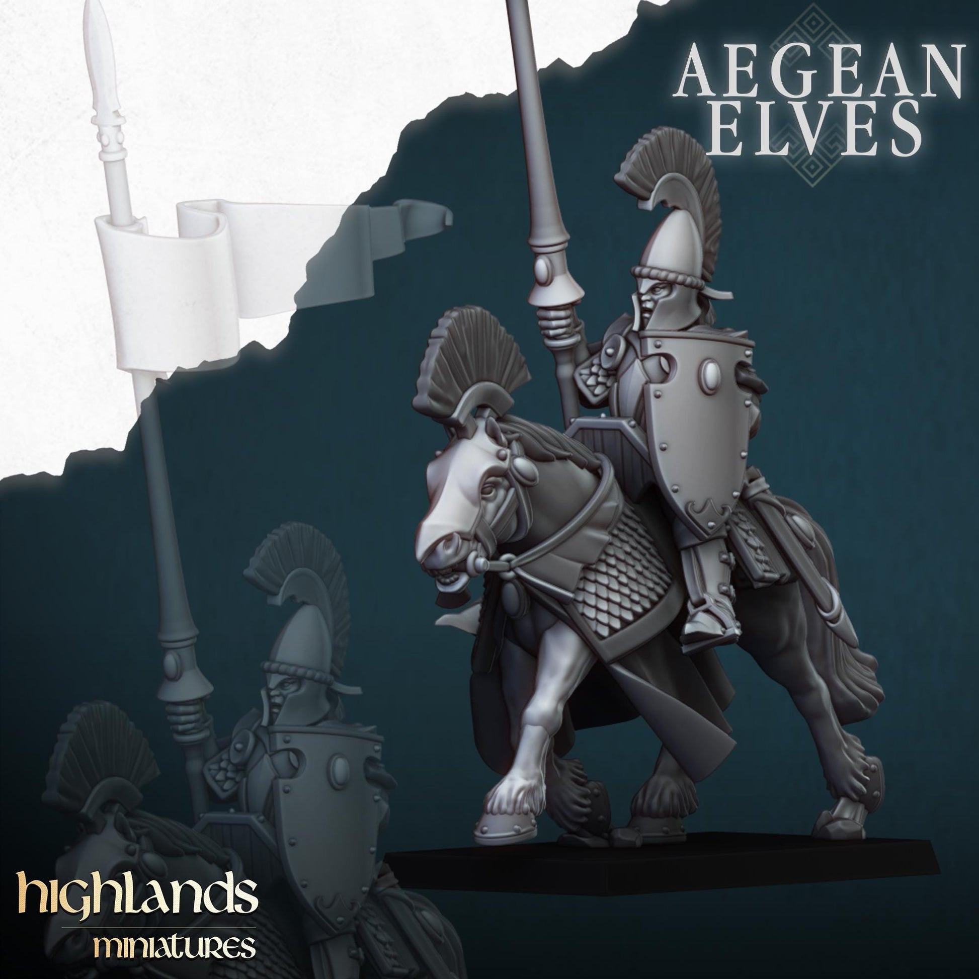 Mounted Aegean Elven Lancers with Command Group 10 models Highland Miniatures Cavalry various scales (US tariffs are pre-paid by us)