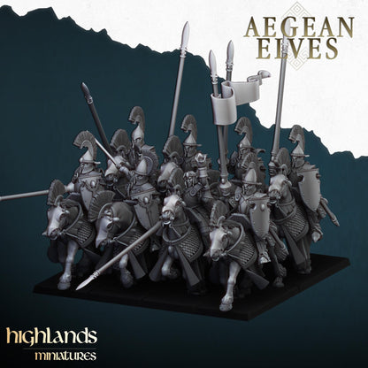 Mounted Aegean Elven Lancers with Command Group 10 models Highland Miniatures Cavalry various scales (US tariffs are pre-paid by us)