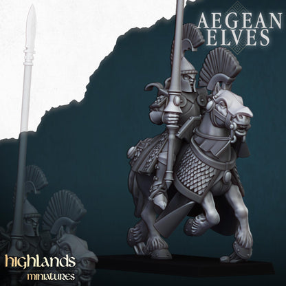 Mounted Aegean Elven Lancers with Command Group 10 models Highland Miniatures Cavalry various scales (US tariffs are pre-paid by us)