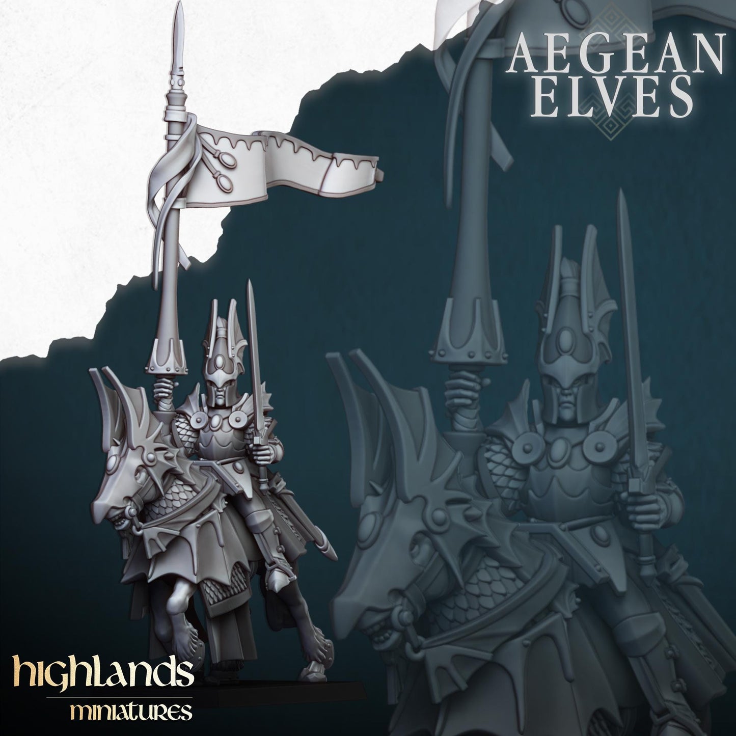Mounted Aegean Elven Dragoons with Command Group 10 models Highland Miniatures Cavalry various scales (US tariffs are pre-paid by us)