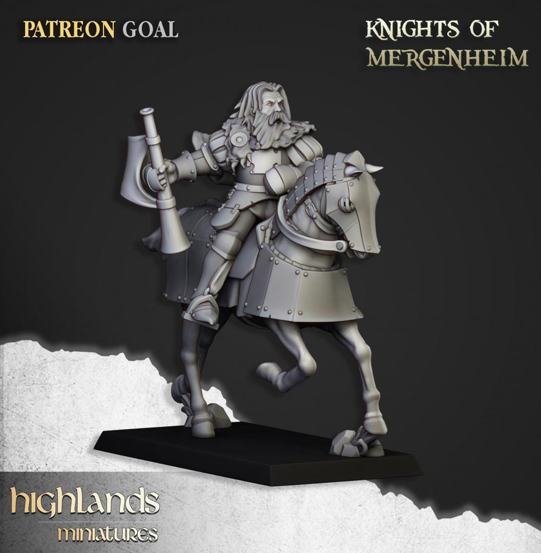 Knights of Mergenheim with Command Group 10 models Highland Miniatures Cavalry various scales (US tariffs are pre-paid by us)