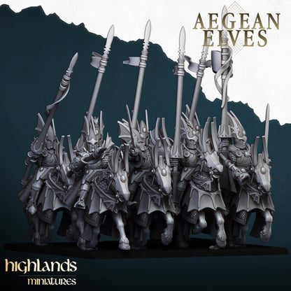 Mounted Aegean Elven Dragoons with Command Group 10 models Highland Miniatures Cavalry various scales (US tariffs are pre-paid by us)