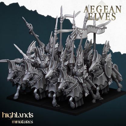 Mounted Aegean Elven Dragoons with Command Group 10 models Highland Miniatures Cavalry various scales (US tariffs are pre-paid by us)