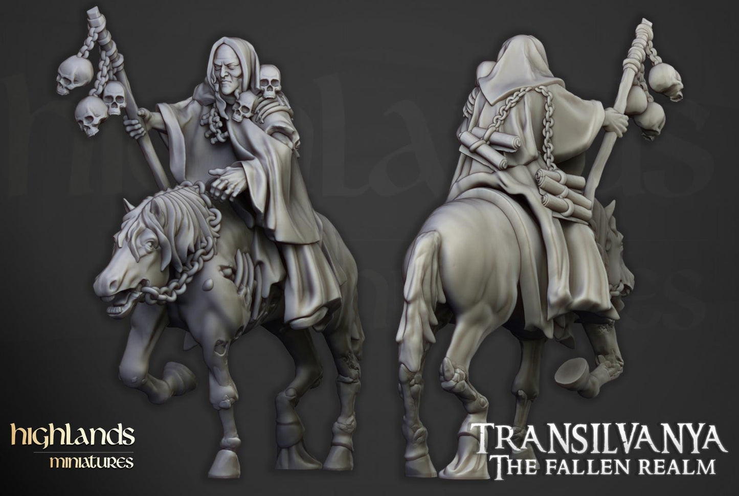 Necromancer on Horse Highland Miniatures Transilvanya Undead Hero Various Scales (US tariffs are pre-paid by us)