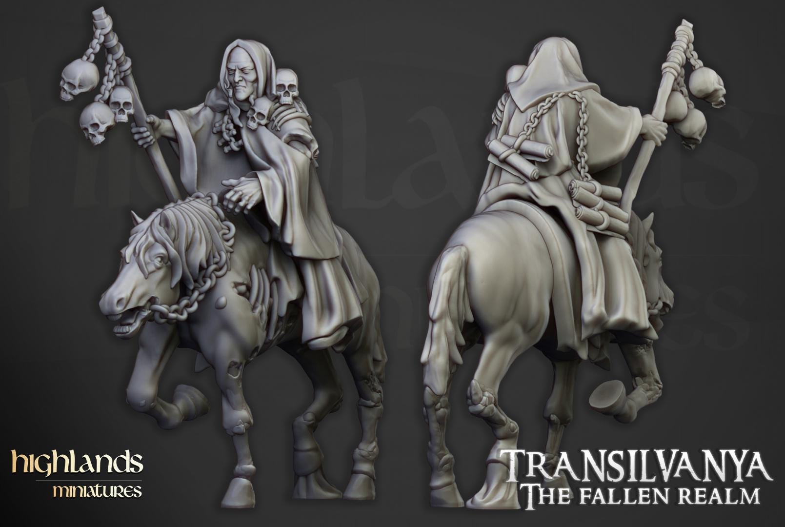 Necromancer on Horse Highland Miniatures Transilvanya Undead Hero Various Scales (US tariffs are pre-paid by us)