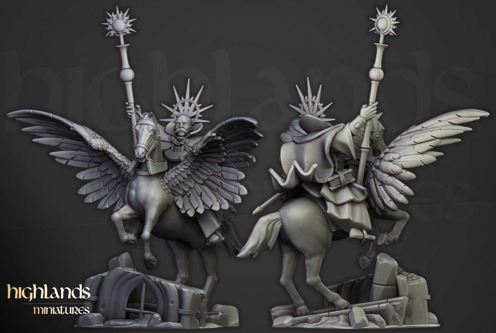 Sunland High Mage on Pegasus with Scenic Base Highland Miniatures Hero Various Scales (US tariffs are pre-paid by us)