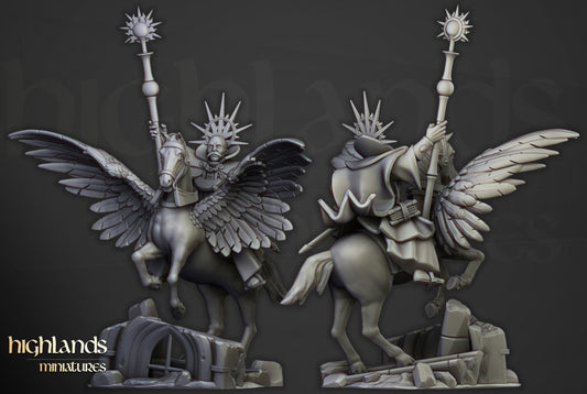Sunland High Mage on Pegasus with Scenic Base Highland Miniatures Hero Various Scales (US tariffs are pre-paid by us)