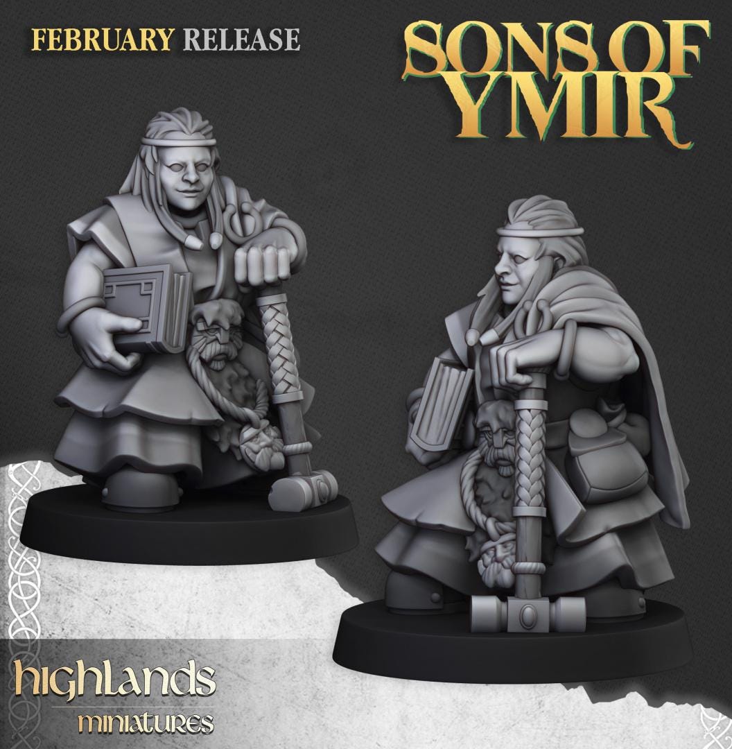 Dwarf Rune Priests 2 models Highland Miniatures Hero Various Scales (US tariffs are pre-paid by us)