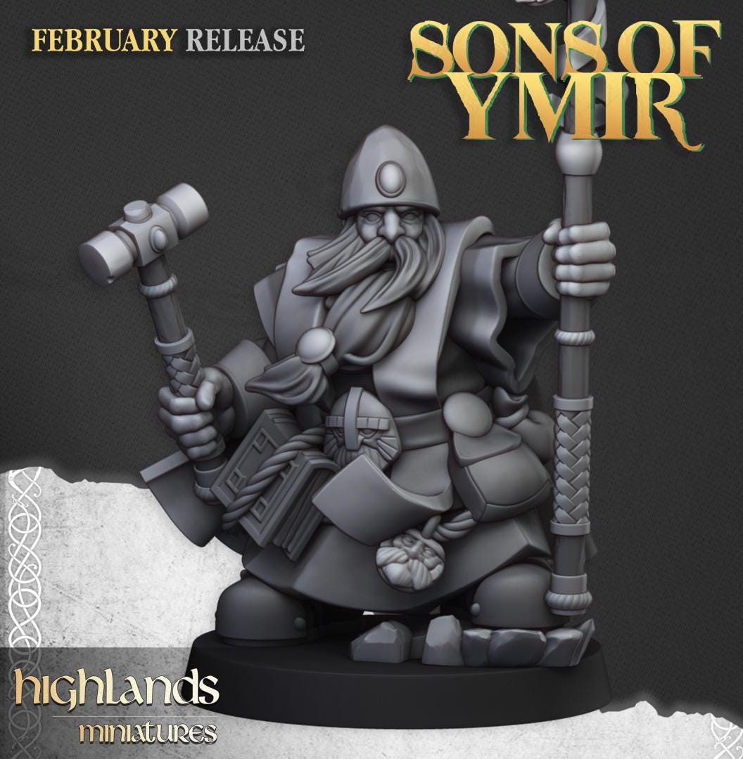 Dwarf Rune Priests 2 models Highland Miniatures Hero Various Scales (US tariffs are pre-paid by us)