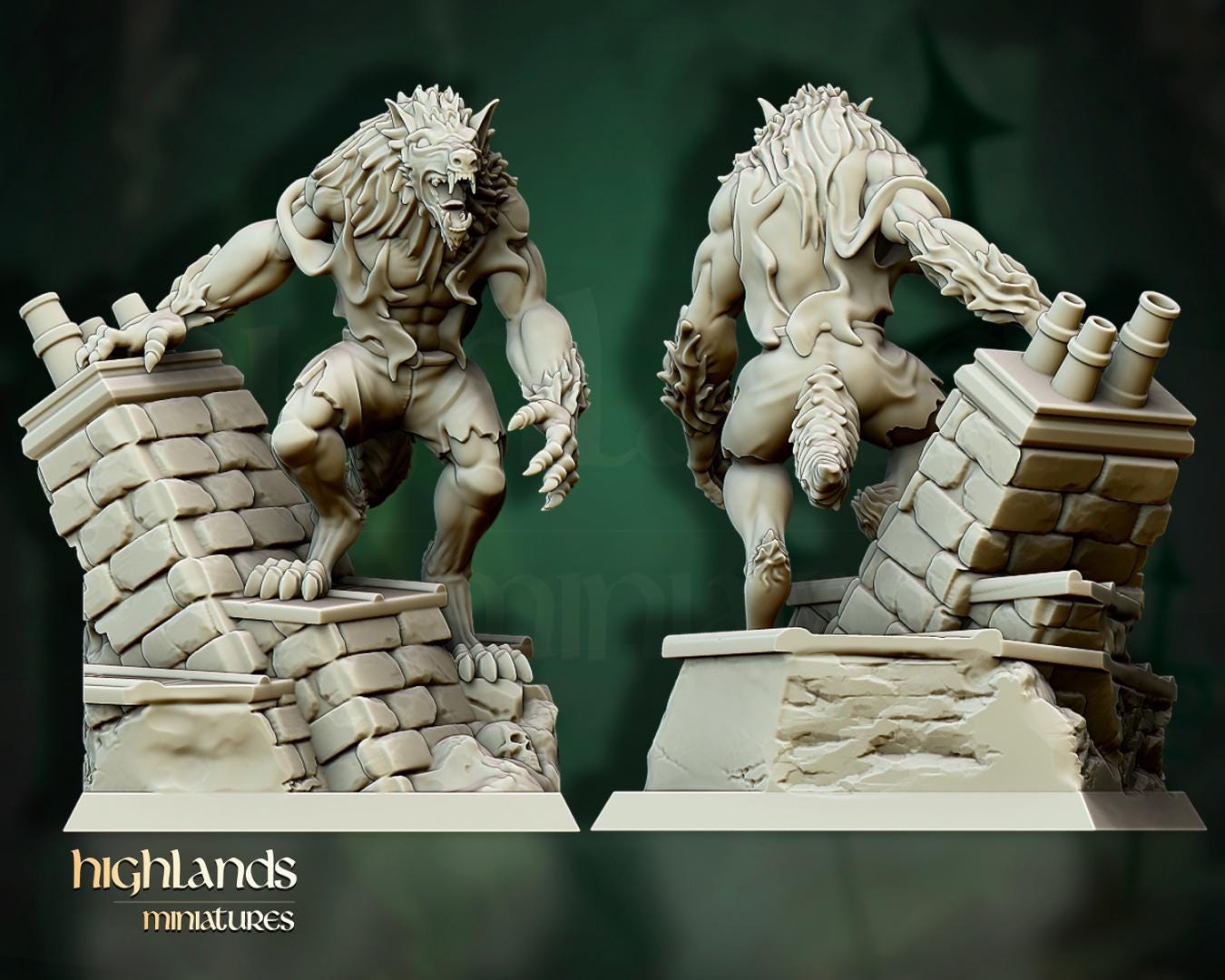Werewolves with Scenic Bases 3 models Highland Miniatures Various Scales (US tariffs are pre-paid by us)