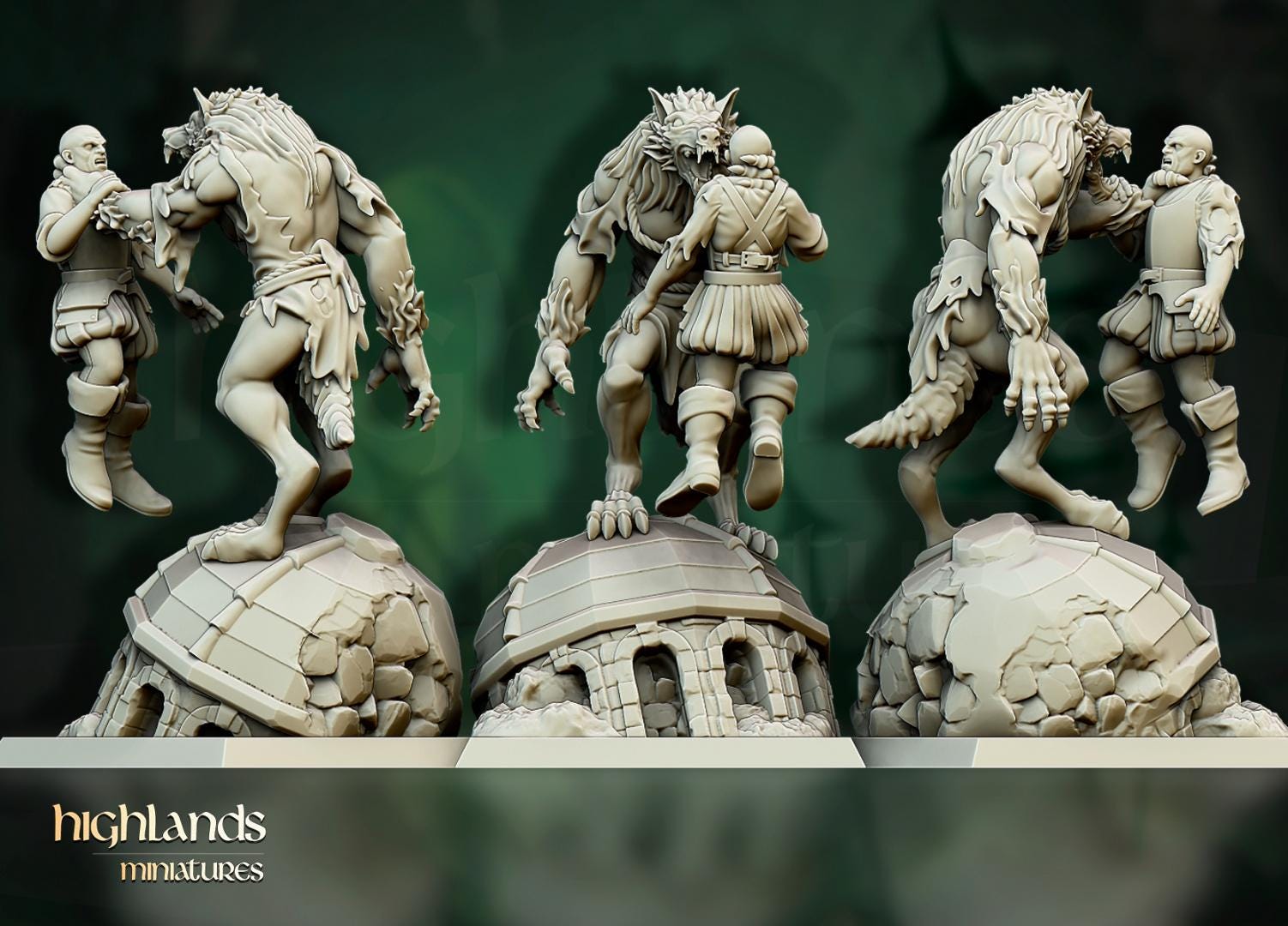 Werewolves with Scenic Bases 3 models Highland Miniatures Various Scales (US tariffs are pre-paid by us)