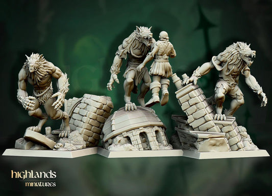 Werewolves with Scenic Bases 3 models Highland Miniatures Various Scales (US tariffs are pre-paid by us)