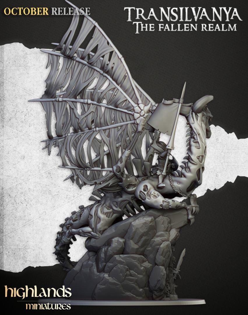 Vampire Lady on Zombie Dragon with Scenic Base Highland Miniatures Transilvanya Undead Hero Various Scales (US tariffs are pre-paid by us)