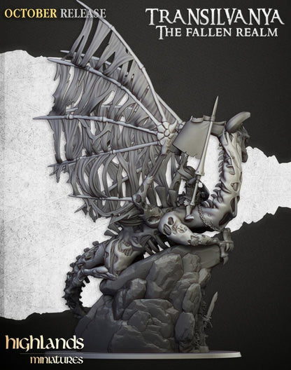 Vampire Lady on Zombie Dragon with Scenic Base Highland Miniatures Transilvanya Undead Hero Various Scales (US tariffs are pre-paid by us)