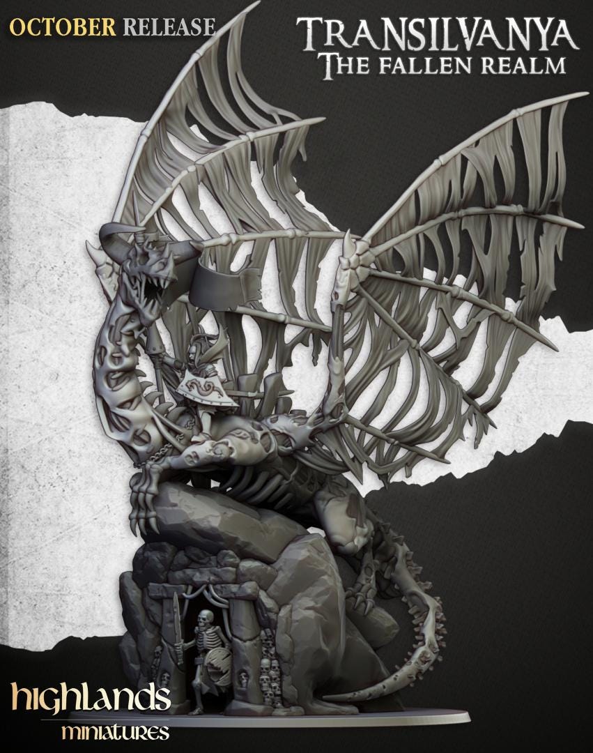 Vampire Lady on Zombie Dragon with Scenic Base Highland Miniatures Transilvanya Undead Hero Various Scales (US tariffs are pre-paid by us)