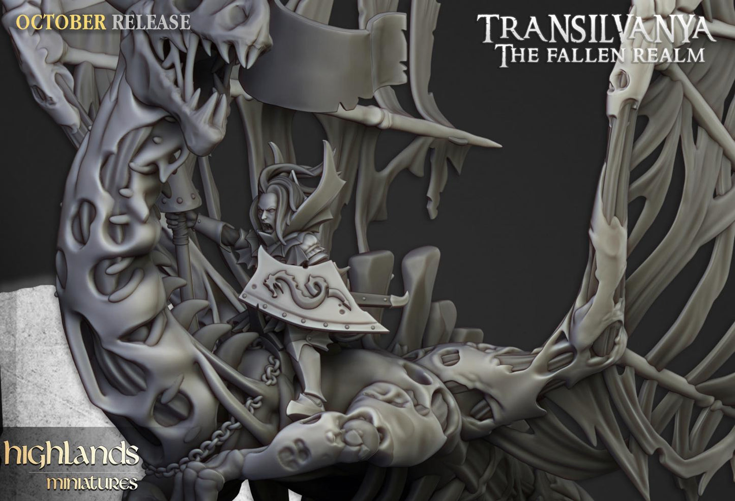 Vampire Lady on Zombie Dragon with Scenic Base Highland Miniatures Transilvanya Undead Hero Various Scales (US tariffs are pre-paid by us)