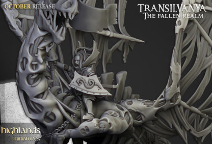 Vampire Lady on Zombie Dragon with Scenic Base Highland Miniatures Transilvanya Undead Hero Various Scales (US tariffs are pre-paid by us)