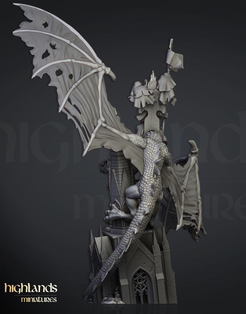 Lord Necromancer Ezekiel on Zombie Dragon with Scenic Base Highland Miniatures Transilvanya Undead Hero Various Scales