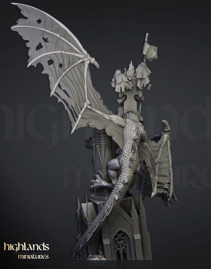 Lord Necromancer Ezekiel on Zombie Dragon with Scenic Base Highland Miniatures Transilvanya Undead Hero Various Scales