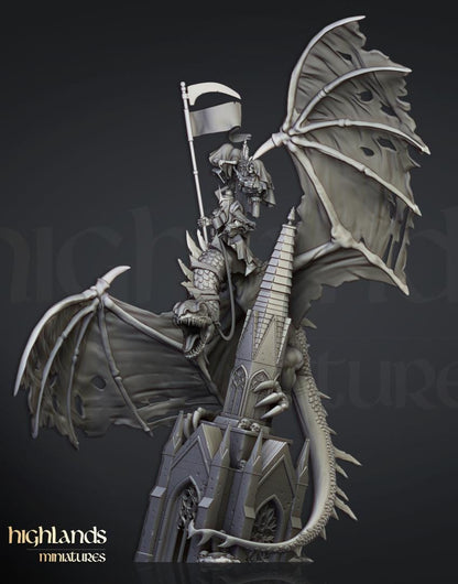 Lord Necromancer Ezekiel on Zombie Dragon with Scenic Base Highland Miniatures Transilvanya Undead Hero Various Scales