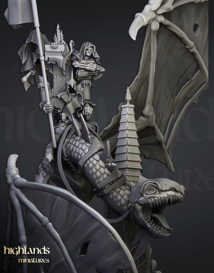Lord Necromancer Ezekiel on Zombie Dragon with Scenic Base Highland Miniatures Transilvanya Undead Hero Various Scales