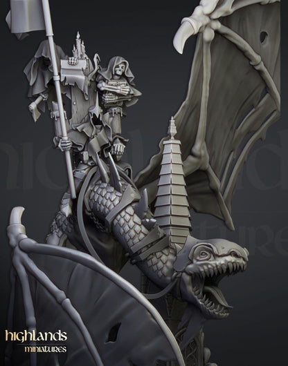 Lord Necromancer Ezekiel on Zombie Dragon with Scenic Base Highland Miniatures Transilvanya Undead Hero Various Scales
