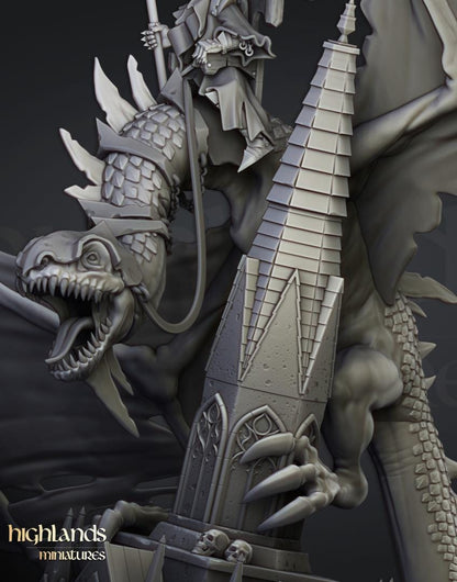 Lord Necromancer Ezekiel on Zombie Dragon with Scenic Base Highland Miniatures Transilvanya Undead Hero Various Scales