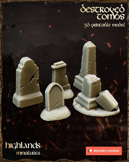 Tombstones 5 models Highland Miniatures Terrain Various Scales (US tariffs are pre-paid by us)