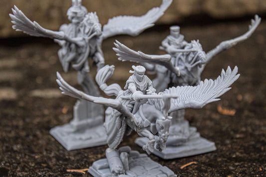 Pegasus Knights with Scenic Bases 3 Mounted models Highland Miniatures Various Scales (US tariffs are pre-paid by us)