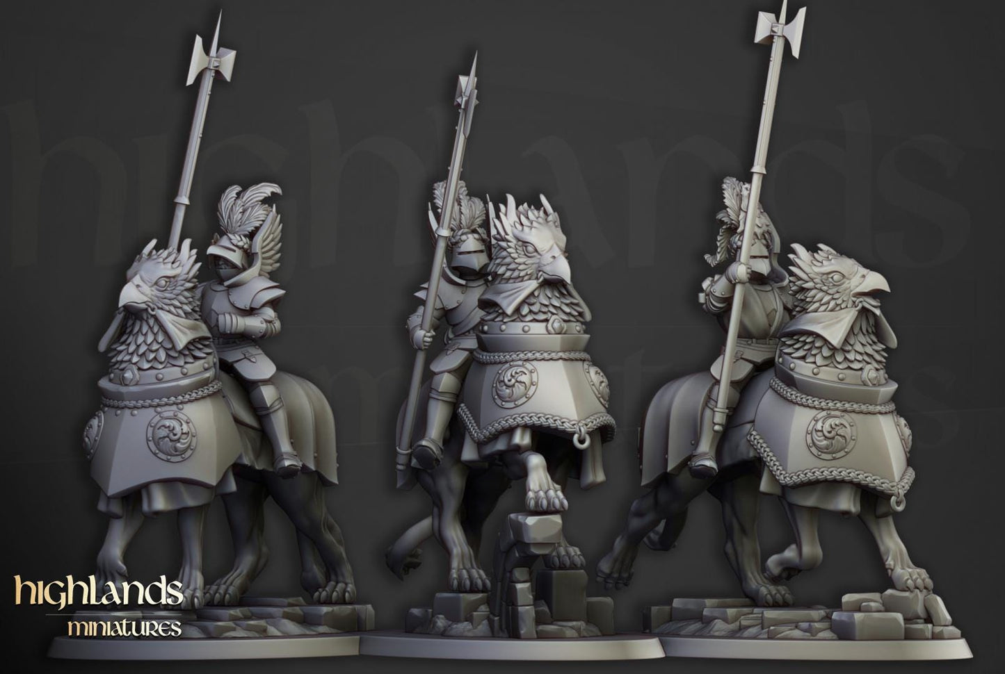 Knights of the Rising Sun on Griffons 3 models Highland Miniatures Various Scales (US tariffs are pre-paid by us)