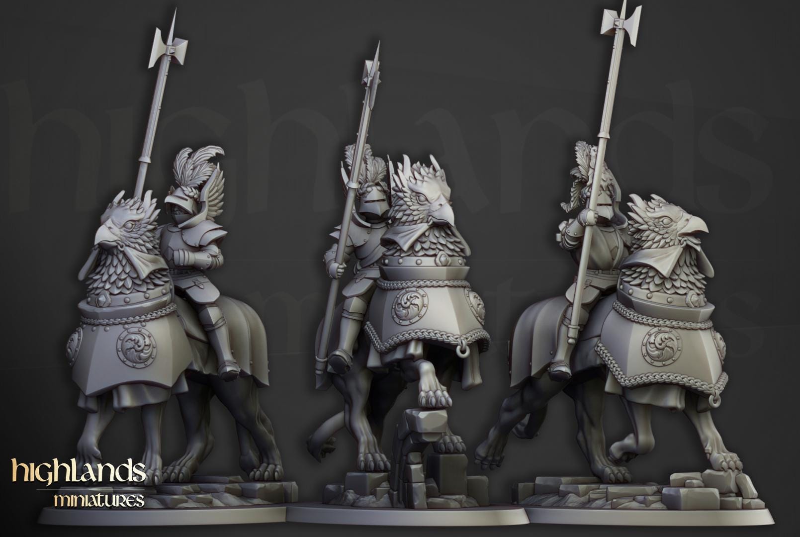 Knights of the Rising Sun on Griffons 3 models Highland Miniatures Various Scales (US tariffs are pre-paid by us)