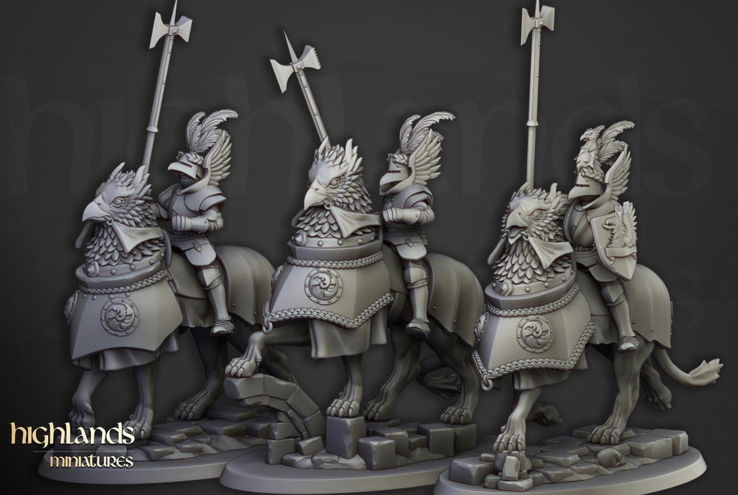 Knights of the Rising Sun on Griffons 3 models Highland Miniatures Various Scales (US tariffs are pre-paid by us)