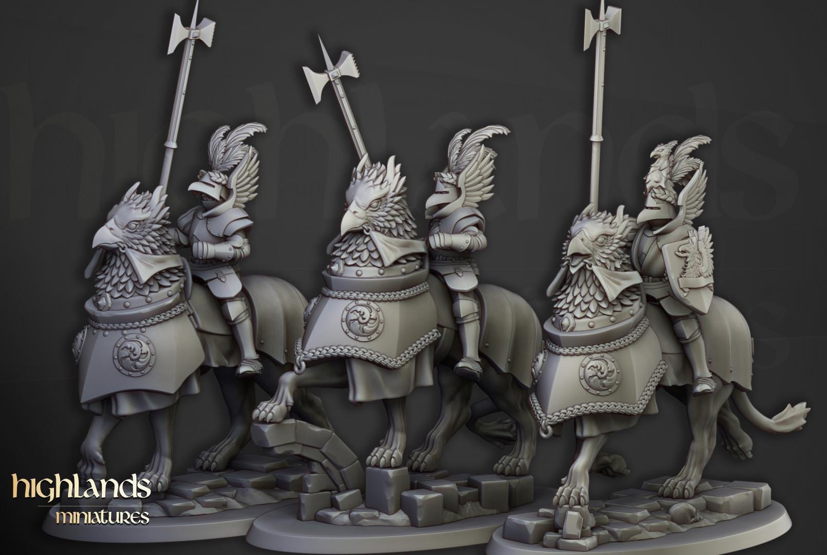Knights of the Rising Sun on Griffons 3 models Highland Miniatures Various Scales (US tariffs are pre-paid by us)
