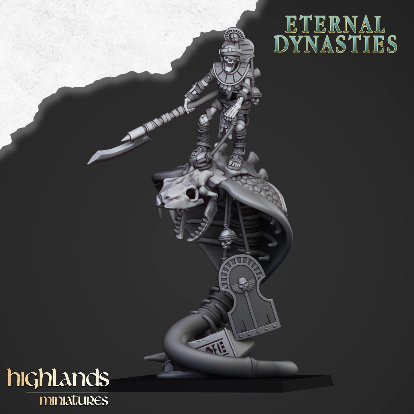 Eternal Mounted Ancient Guard on Great Snakes 3 models Highland Miniatures Undead Monstrous Cavalry Various Scales