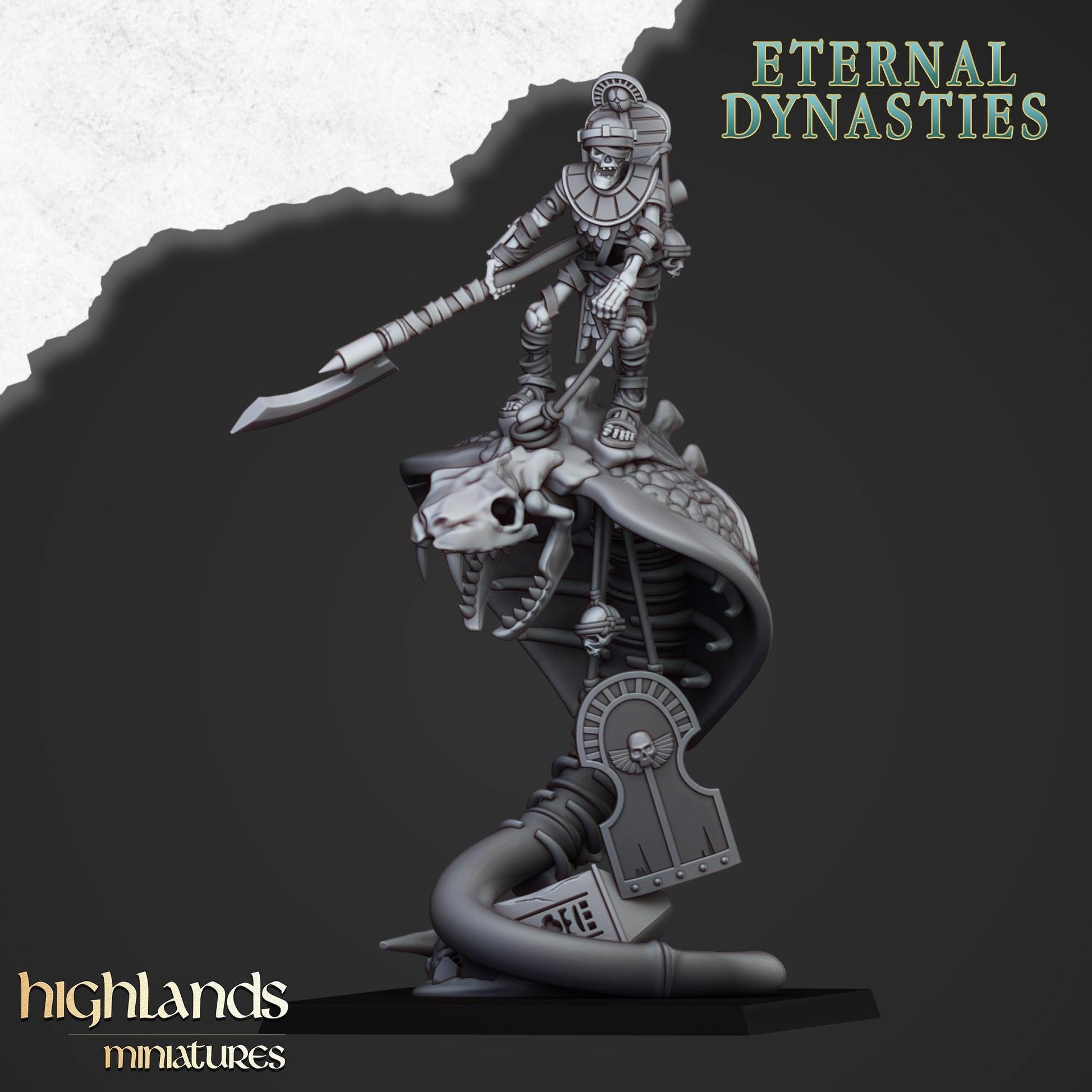 Eternal Mounted Ancient Guard on Great Snakes 3 models Highland Miniatures Undead Monstrous Cavalry Various Scales
